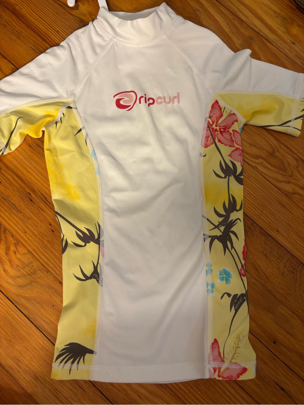 Rip Curl White Rash Guard with Red Accent